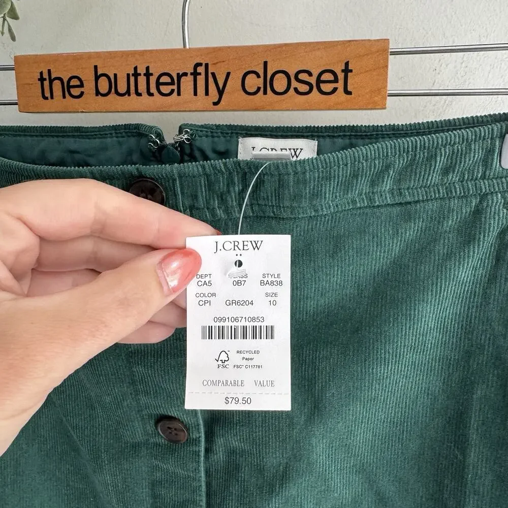 J. Crew Green corduroy mini skirt size 10 new with tag KD